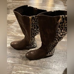 Women’s Leopard Snakeskin Mix Media Knee High Riding Boot